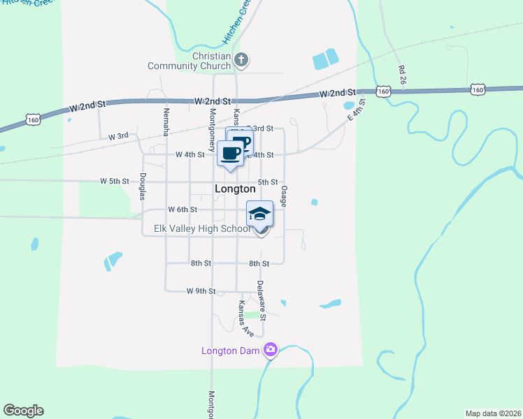 map of restaurants, bars, coffee shops, grocery stores, and more near 6th Street in Longton