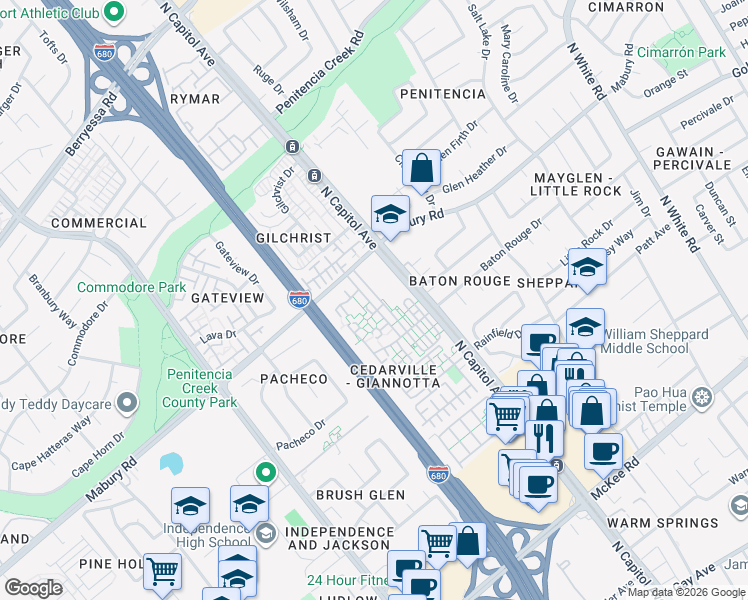 map of restaurants, bars, coffee shops, grocery stores, and more near 682 Galleon Court in San Jose