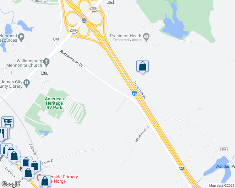 map of restaurants, bars, coffee shops, grocery stores, and more near 4611 Rochambeau Drive in Williamsburg