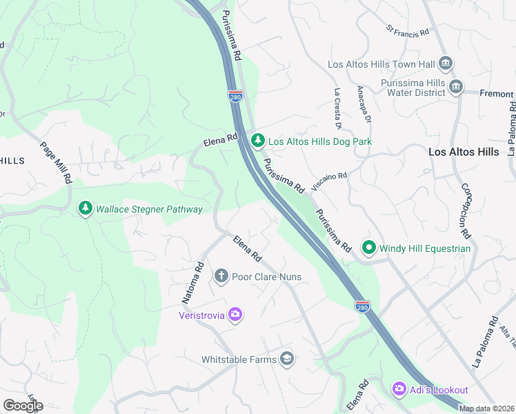 map of restaurants, bars, coffee shops, grocery stores, and more near 27440 Elena Road in Los Altos Hills