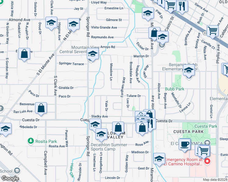 map of restaurants, bars, coffee shops, grocery stores, and more near 1187 Barbara Avenue in Mountain View