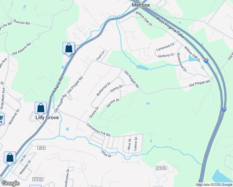 map of restaurants, bars, coffee shops, grocery stores, and more near 258 Sunny Drive in Princeton