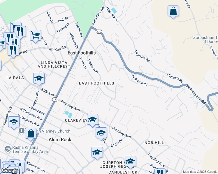 map of restaurants, bars, coffee shops, grocery stores, and more near 10804 Hubbard Way in San Jose
