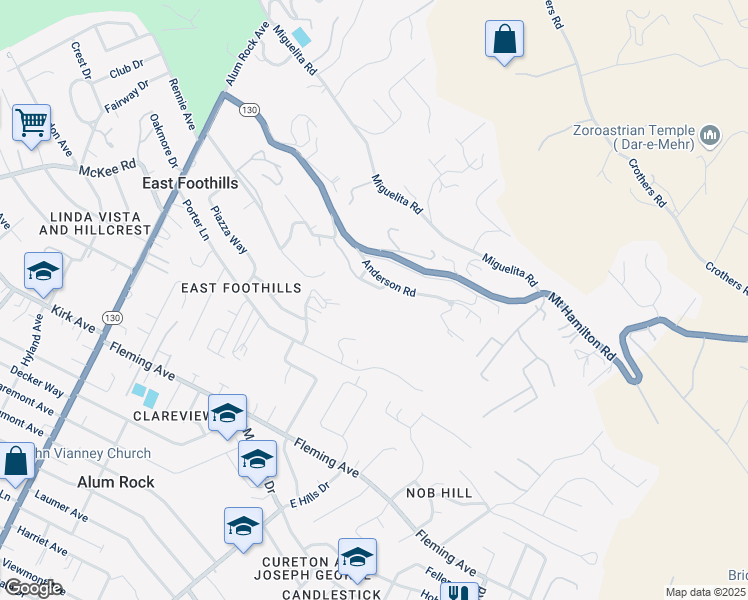 map of restaurants, bars, coffee shops, grocery stores, and more near 10473 Anderson Road in San Jose