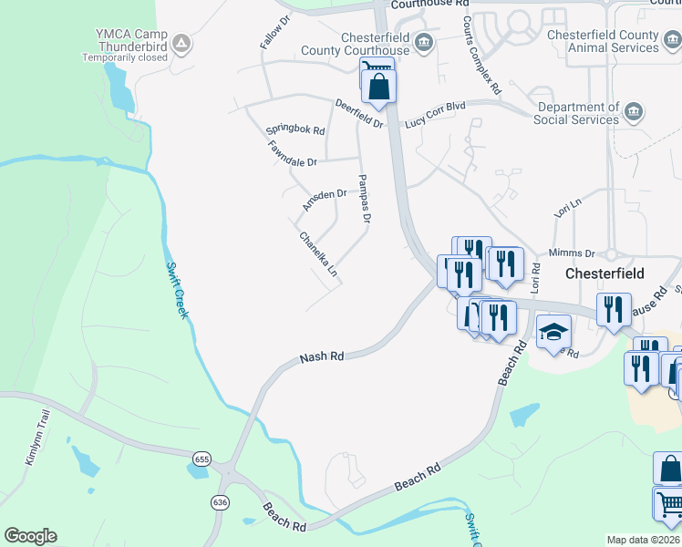 map of restaurants, bars, coffee shops, grocery stores, and more near 9859 Pampas Drive in Chesterfield