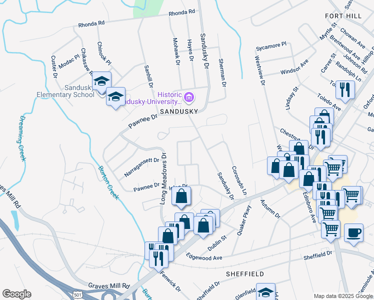 map of restaurants, bars, coffee shops, grocery stores, and more near 1510 Lynndale Place in Lynchburg