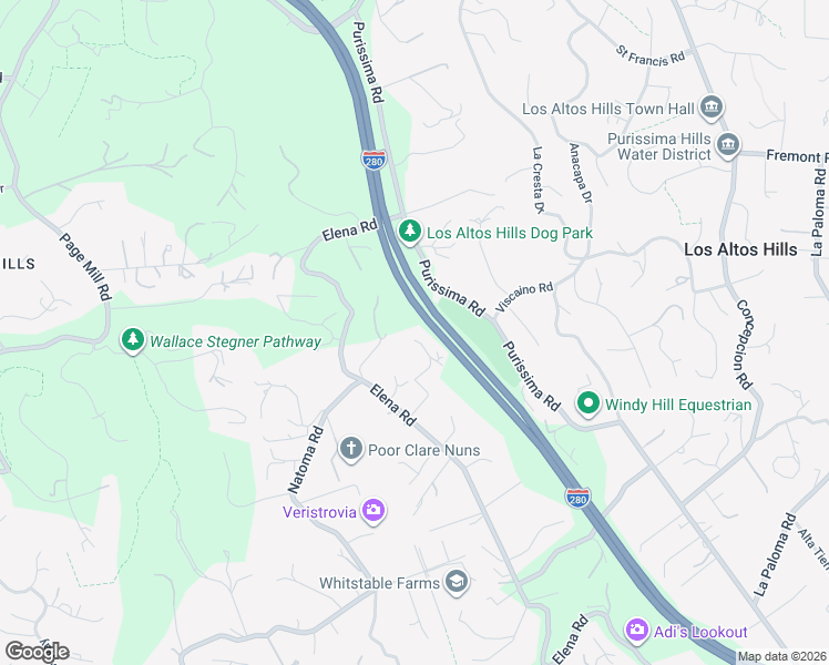 map of restaurants, bars, coffee shops, grocery stores, and more near 27440 Elena Road in Los Altos Hills