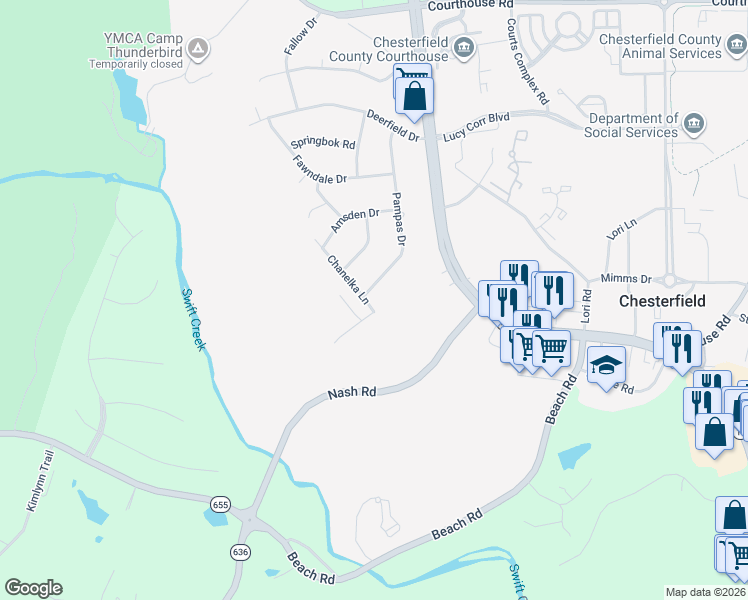 map of restaurants, bars, coffee shops, grocery stores, and more near 9859 Pampas Drive in Chesterfield
