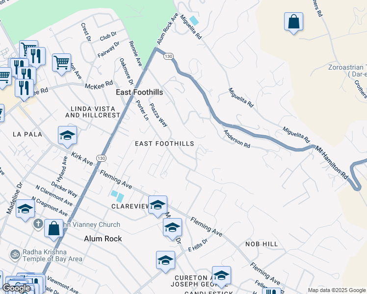 map of restaurants, bars, coffee shops, grocery stores, and more near 10804 Hubbard Way in San Jose