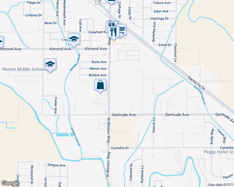 map of restaurants, bars, coffee shops, grocery stores, and more near North Winton Way in Winton