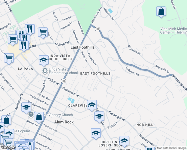 map of restaurants, bars, coffee shops, grocery stores, and more near 181 Porter Lane in San Jose