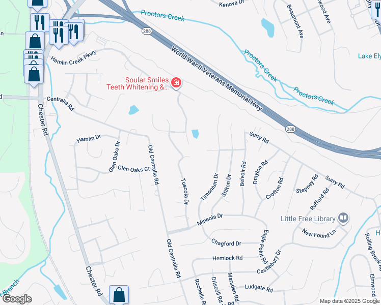 map of restaurants, bars, coffee shops, grocery stores, and more near 10806 Tuscola Drive in Chester