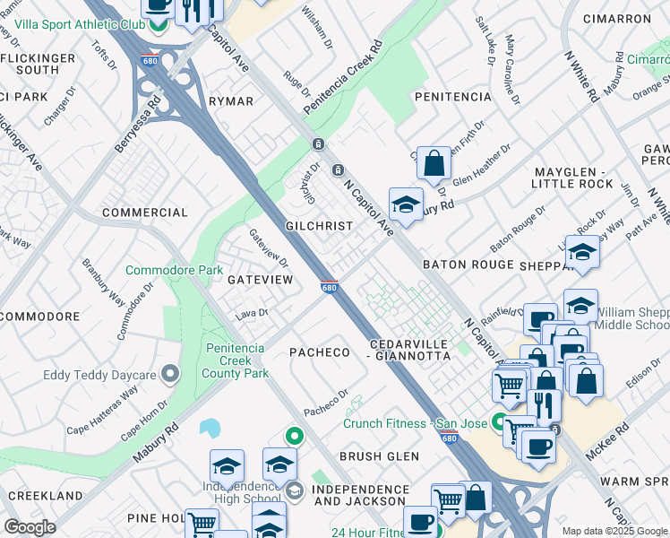 map of restaurants, bars, coffee shops, grocery stores, and more near 772 Gateview Drive in San Jose