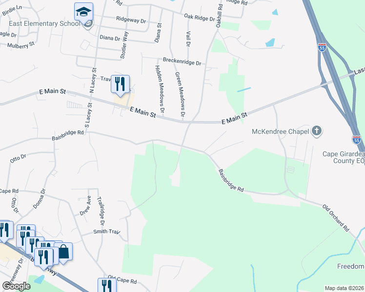 map of restaurants, bars, coffee shops, grocery stores, and more near 3100 Bainbridge Road in Jackson