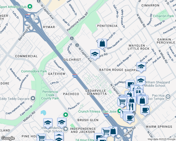 map of restaurants, bars, coffee shops, grocery stores, and more near 774 Cedarville Lane in San Jose