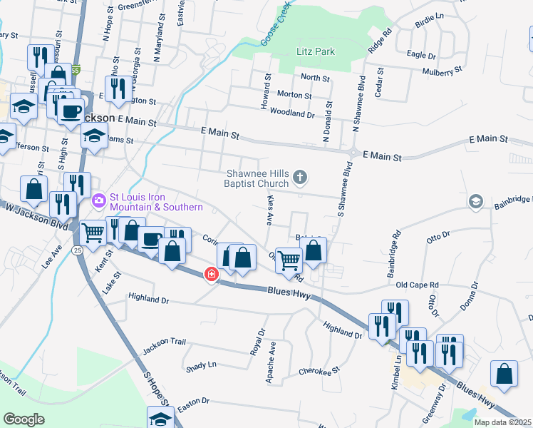 map of restaurants, bars, coffee shops, grocery stores, and more near 924/1028 Old Cape Road in Jackson