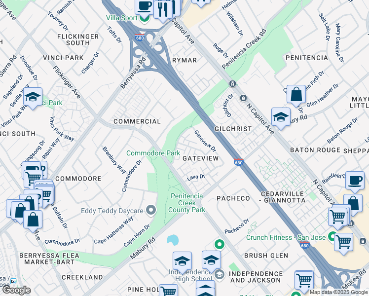 map of restaurants, bars, coffee shops, grocery stores, and more near 858 Toiyabe Court in San Jose
