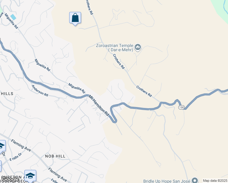 map of restaurants, bars, coffee shops, grocery stores, and more near 10116 Vista Valle Court in San Jose