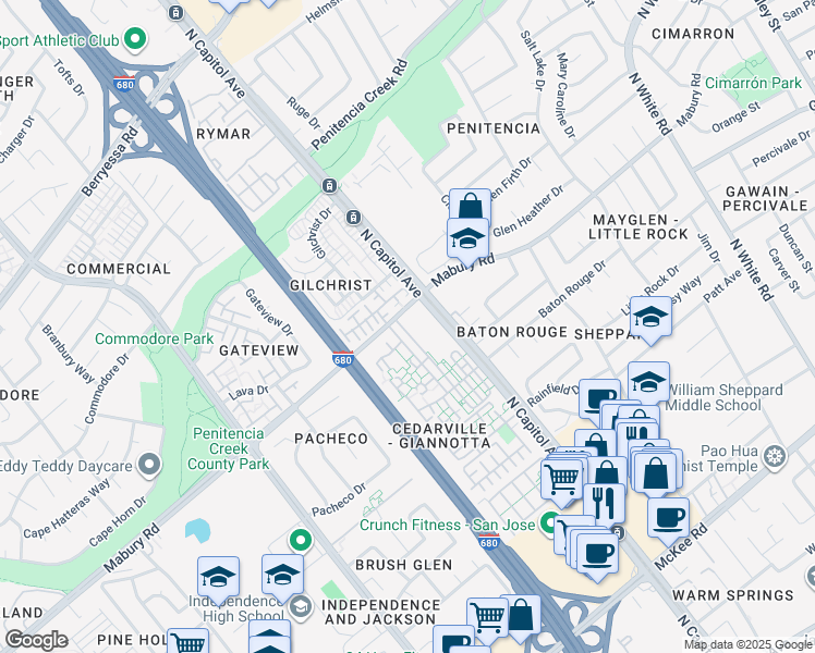 map of restaurants, bars, coffee shops, grocery stores, and more near 776 Messina Gardens Lane in San Jose