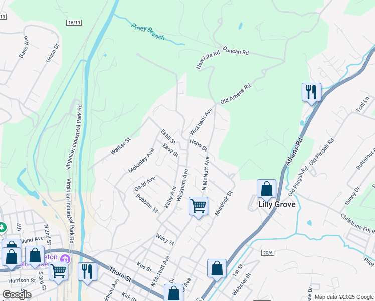 map of restaurants, bars, coffee shops, grocery stores, and more near 900 North Wickham Avenue in Princeton