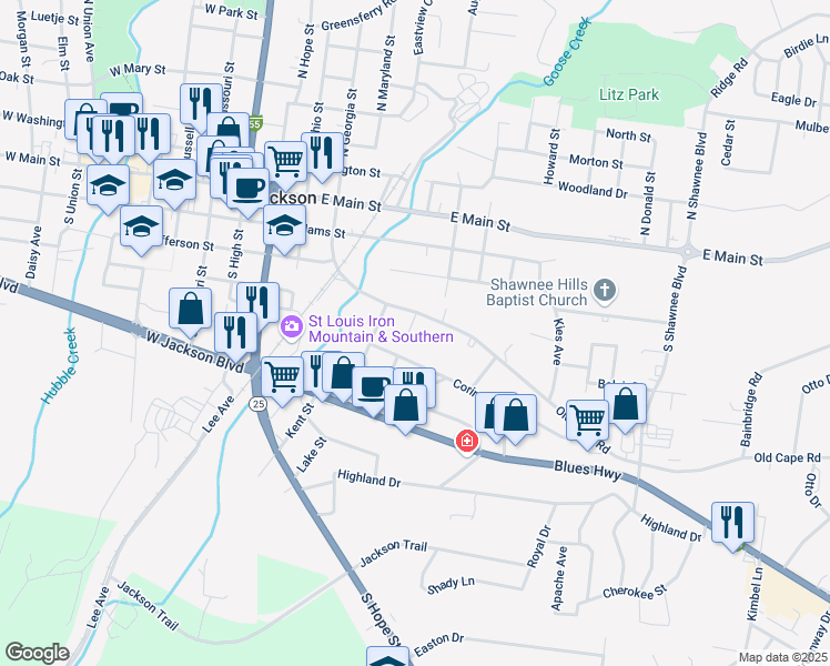 map of restaurants, bars, coffee shops, grocery stores, and more near 430 Marilyn Drive in Jackson