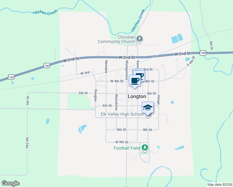 map of restaurants, bars, coffee shops, grocery stores, and more near Wyandotte in Longton