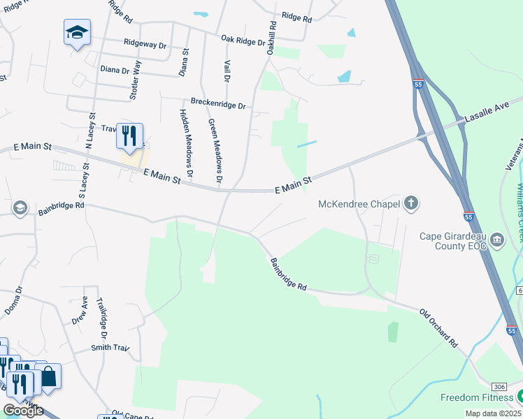 map of restaurants, bars, coffee shops, grocery stores, and more near 3250 Bainbridge Road in Jackson