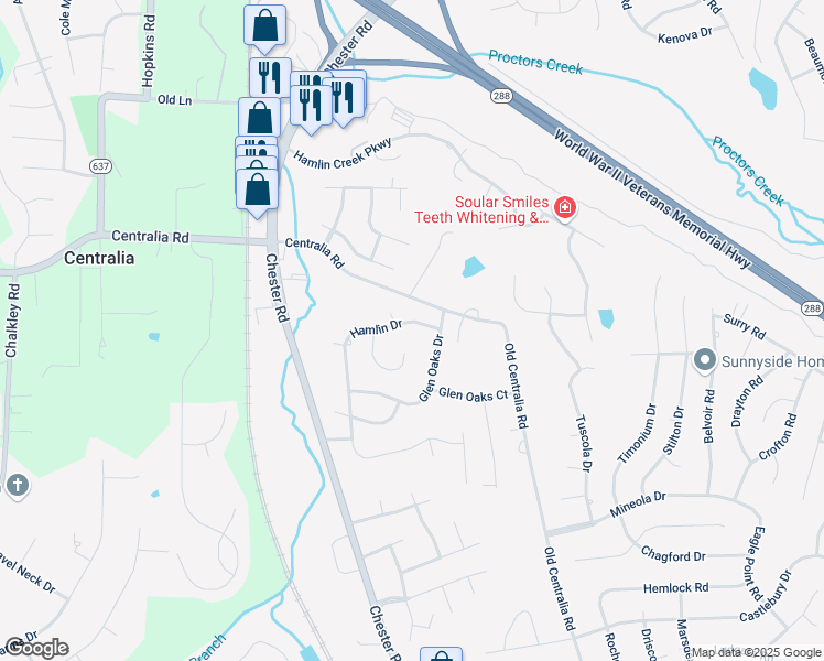 map of restaurants, bars, coffee shops, grocery stores, and more near 10323 Hamlin Drive in Chester