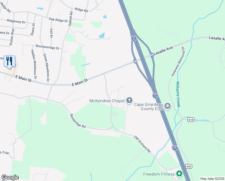 map of restaurants, bars, coffee shops, grocery stores, and more near Old Orchard Road in Jackson