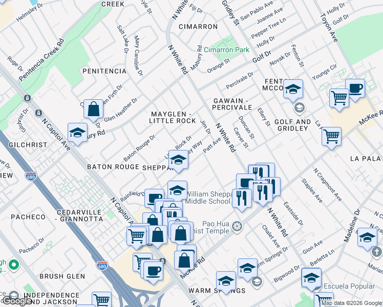 map of restaurants, bars, coffee shops, grocery stores, and more near 2968 Betsy Way in San Jose