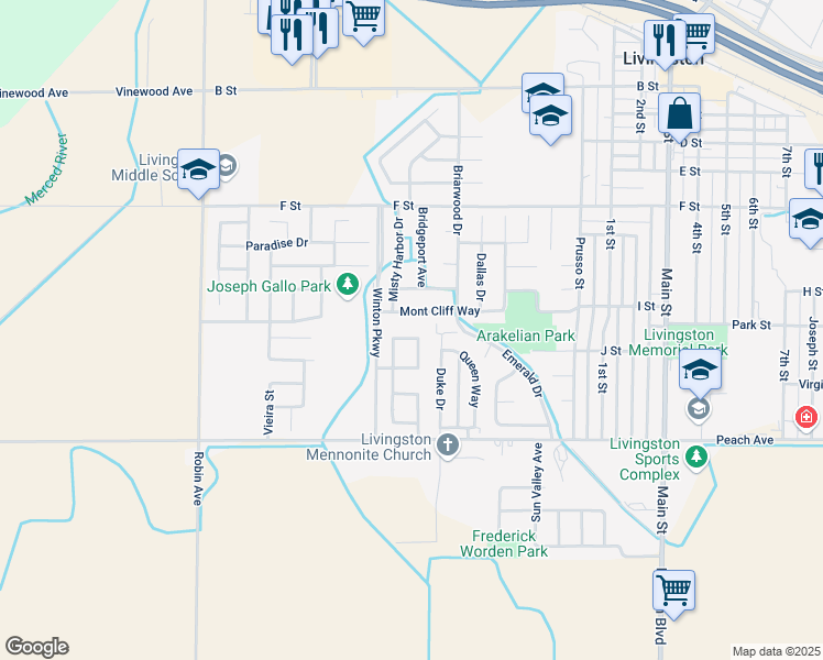 map of restaurants, bars, coffee shops, grocery stores, and more near 737 Fairlane Drive in Livingston