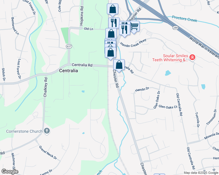 map of restaurants, bars, coffee shops, grocery stores, and more near 10450 Chester Road in Chester