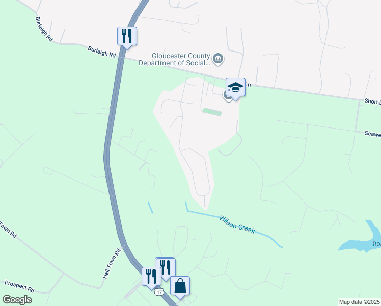 map of restaurants, bars, coffee shops, grocery stores, and more near 5763 Roland Smith Drive in Gloucester