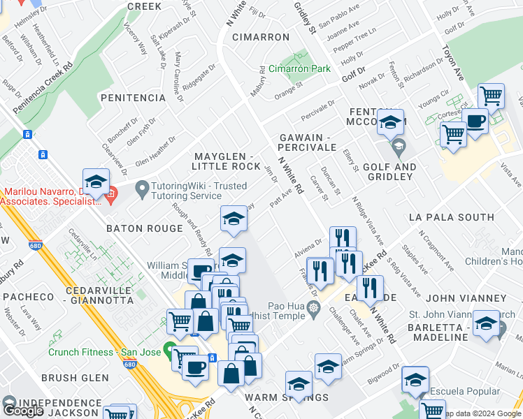 map of restaurants, bars, coffee shops, grocery stores, and more near 2987 Patt Avenue in San Jose