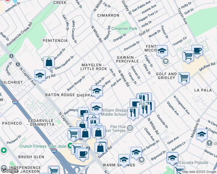 map of restaurants, bars, coffee shops, grocery stores, and more near 2987 Patt Avenue in San Jose