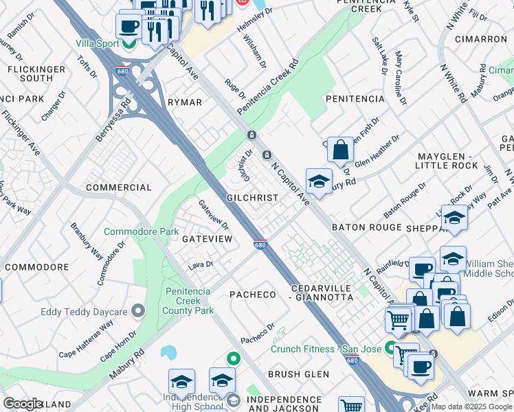map of restaurants, bars, coffee shops, grocery stores, and more near 840 Wyman Way in San Jose