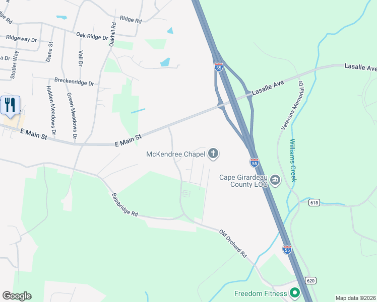 map of restaurants, bars, coffee shops, grocery stores, and more near Old Orchard Road in Jackson