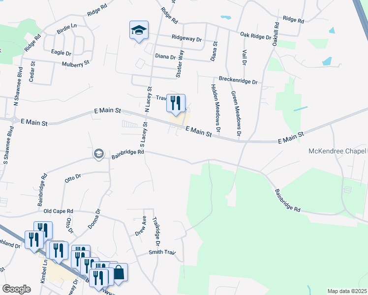 map of restaurants, bars, coffee shops, grocery stores, and more near 2775 East Main Street in Jackson