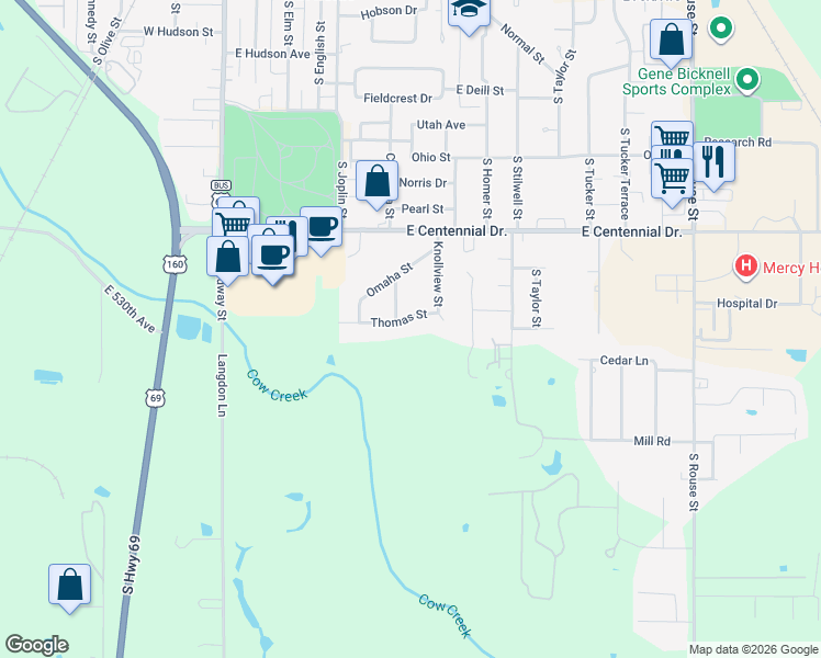 map of restaurants, bars, coffee shops, grocery stores, and more near 500 Thomas Street in Pittsburg