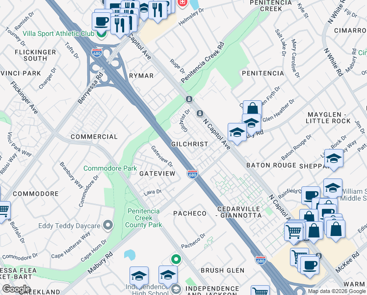 map of restaurants, bars, coffee shops, grocery stores, and more near 861 Wyman Way in San Jose