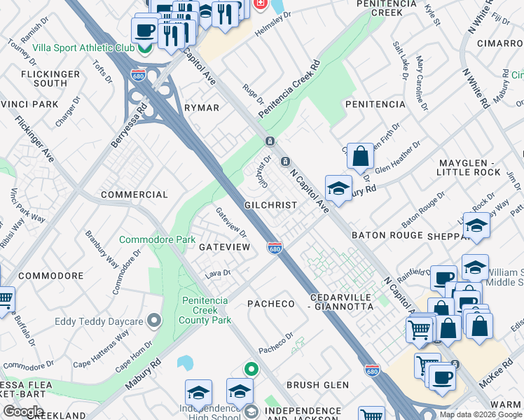 map of restaurants, bars, coffee shops, grocery stores, and more near 861 Wyman Way in San Jose