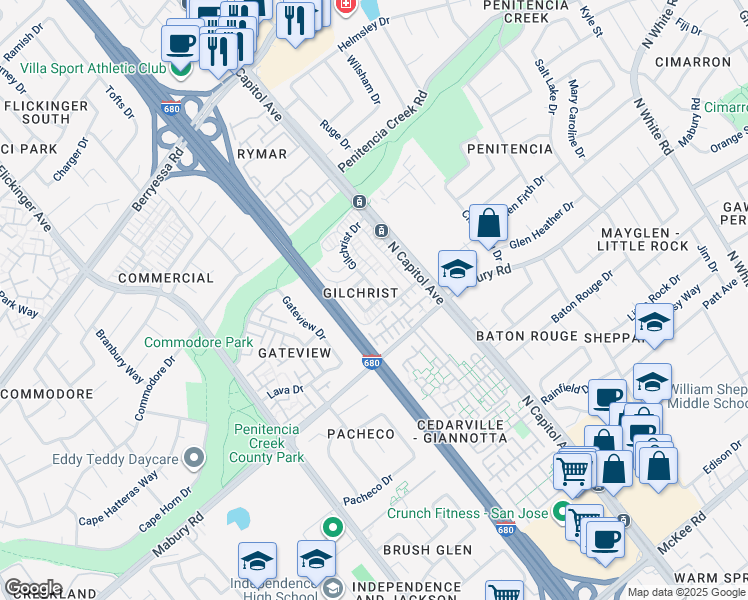 map of restaurants, bars, coffee shops, grocery stores, and more near 840 Wyman Way in San Jose