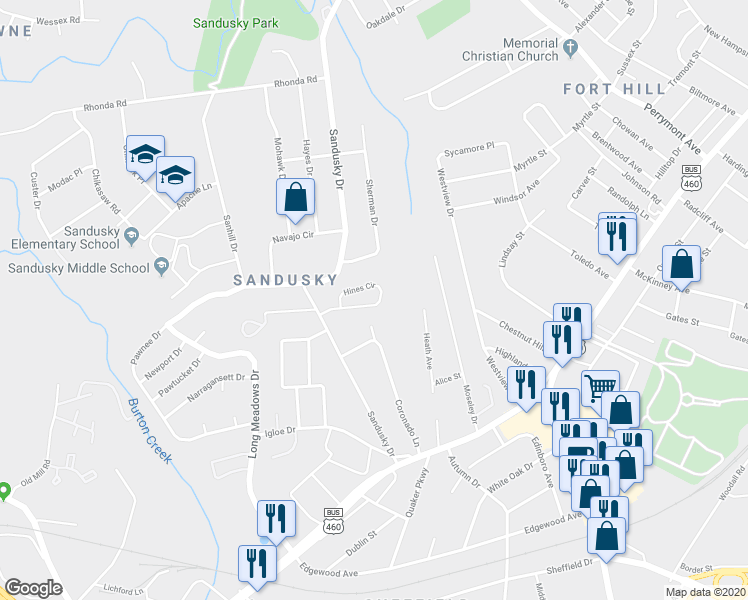 map of restaurants, bars, coffee shops, grocery stores, and more near 5924 Hines Circle in Lynchburg