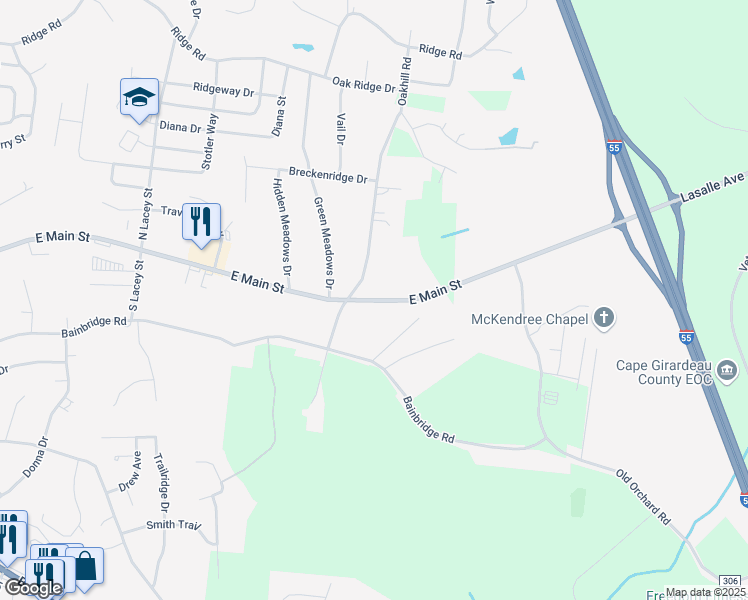 map of restaurants, bars, coffee shops, grocery stores, and more near 3312 East Main Street in Jackson