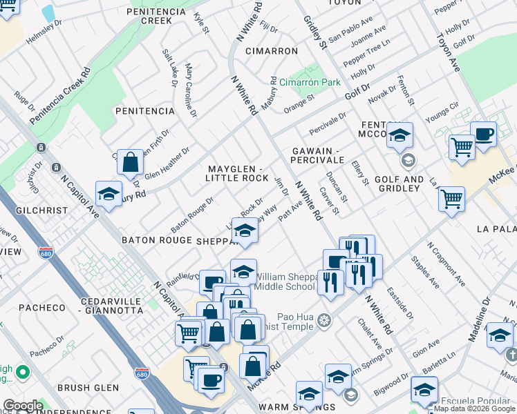 map of restaurants, bars, coffee shops, grocery stores, and more near 2968 Betsy Way in San Jose