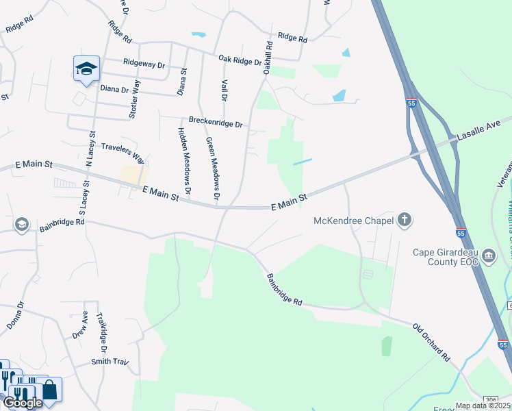 map of restaurants, bars, coffee shops, grocery stores, and more near 3250 Bainbridge Road in Jackson