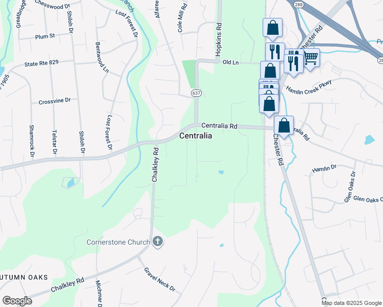 map of restaurants, bars, coffee shops, grocery stores, and more near 10232 Hopkins Road in Chester