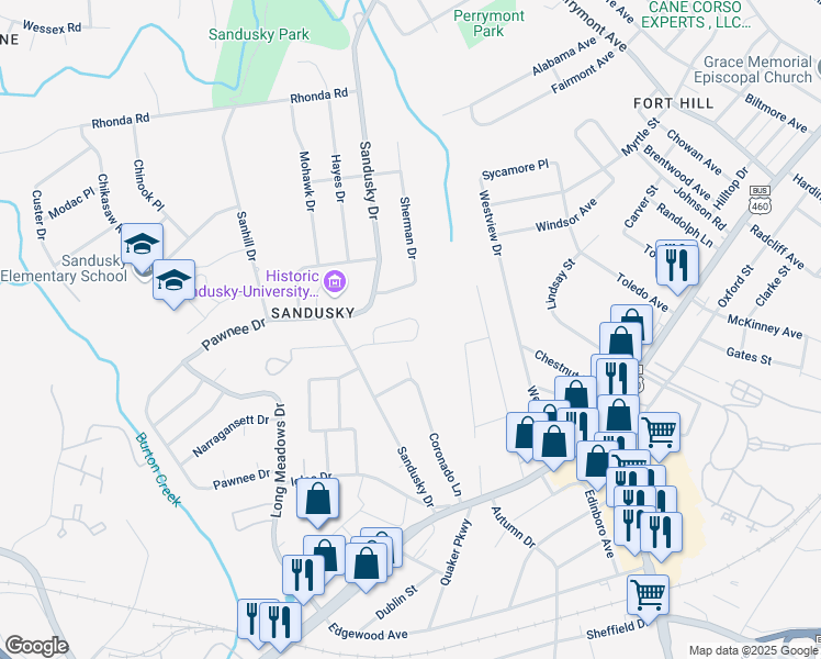 map of restaurants, bars, coffee shops, grocery stores, and more near 5924 Hines Circle in Lynchburg