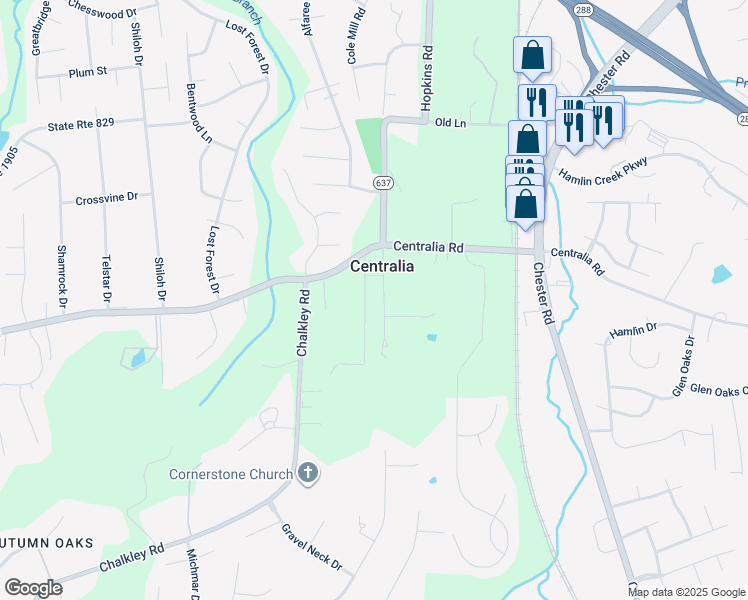map of restaurants, bars, coffee shops, grocery stores, and more near 10232 Hopkins Road in Chester