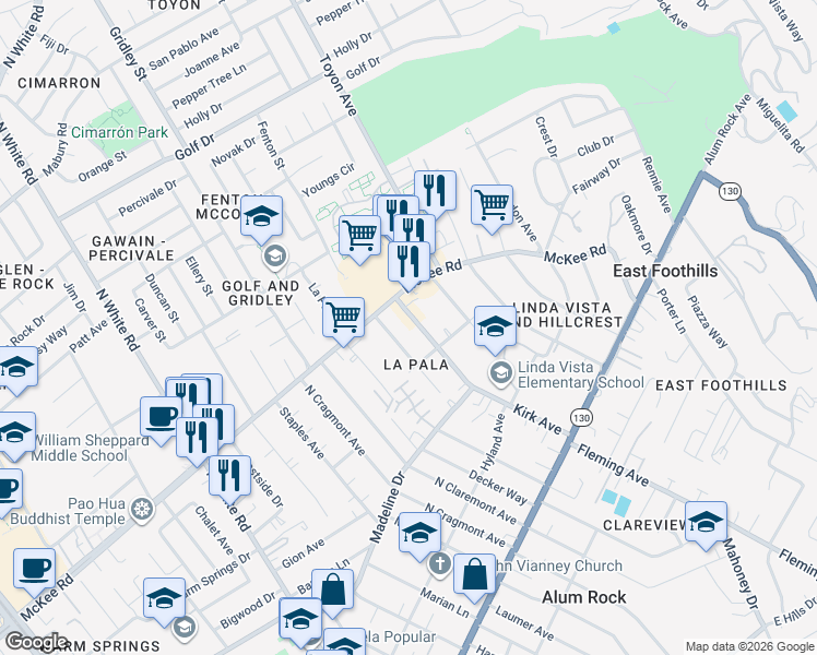 map of restaurants, bars, coffee shops, grocery stores, and more near 277 Kirk Avenue in San Jose